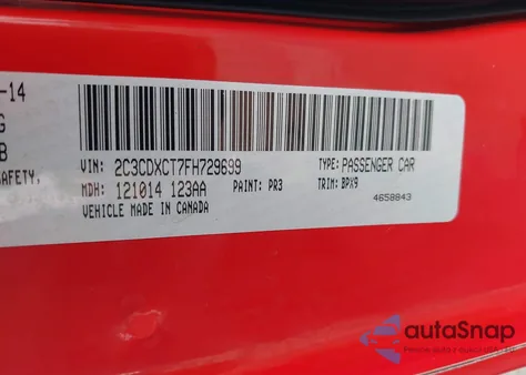 2015 Dodge Charger R/T from USA, damaged, VIN 2C3CDXCT7FH729699